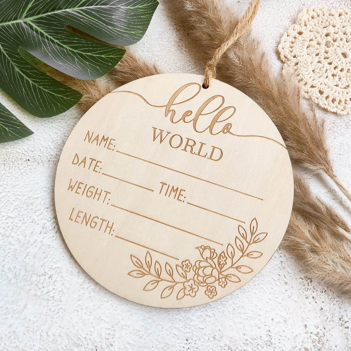 ZIEYOMI Baby Announcement Sign, Wooden Baby Name Sign for Nursery, Hello World Newborn Sign, Birth Announcement Sign for Hospital, Welcome Baby Sign ZIEYOMI
