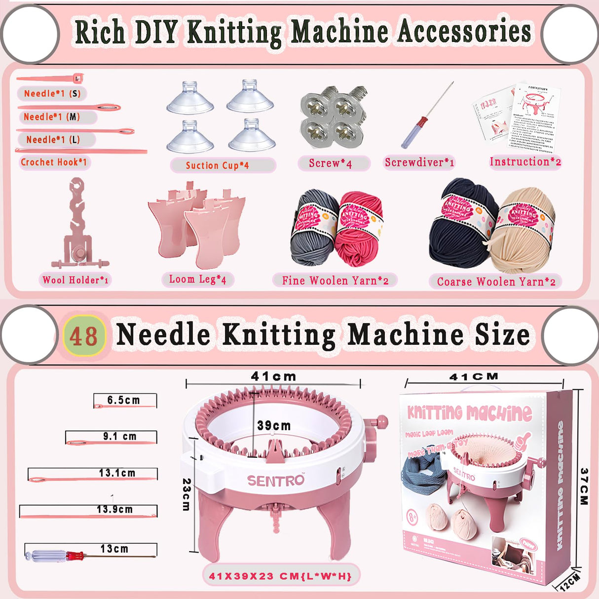 PKHOUHYI Sentro Knitting Machine,48 Needles Knitting Machine with Row Counter Automatic Circular Weaving Spinning Knitting Loom Machine Kit for Adults & Beginners for Scarves,Sweater,Hat PKHOUHYI