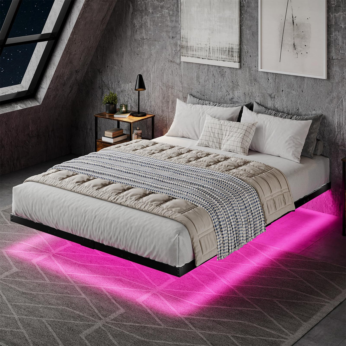 HOMBCK LED Floating Bed Frame - Full Size Metal Platform with Under Bed Storage and Heavy Duty Support HOMBCK