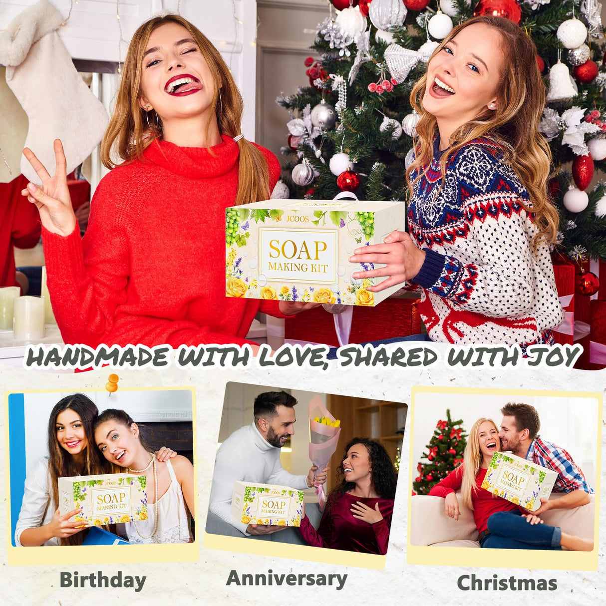 Jcoos Soap Making Kit, Soap Making Kit for Adults Kids, Make Your Own Soap Making Supplies, Soap Base, Soap Mold, Dried Flowers, Soap Dye, Scents Crafts for Girls, Christmas Gifts Jcoos