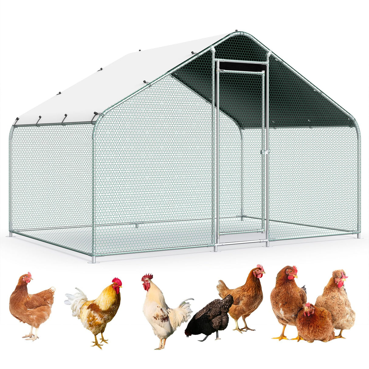 Lyromix 10x6.6FT Large Metal Chicken Run with Roof, Walk-in Poultry Cage Chicken Coop Runs House for Yard with Waterproof Cover, Ducks Rabbits Habitat Cage Spire Shaped Coop Lyromix