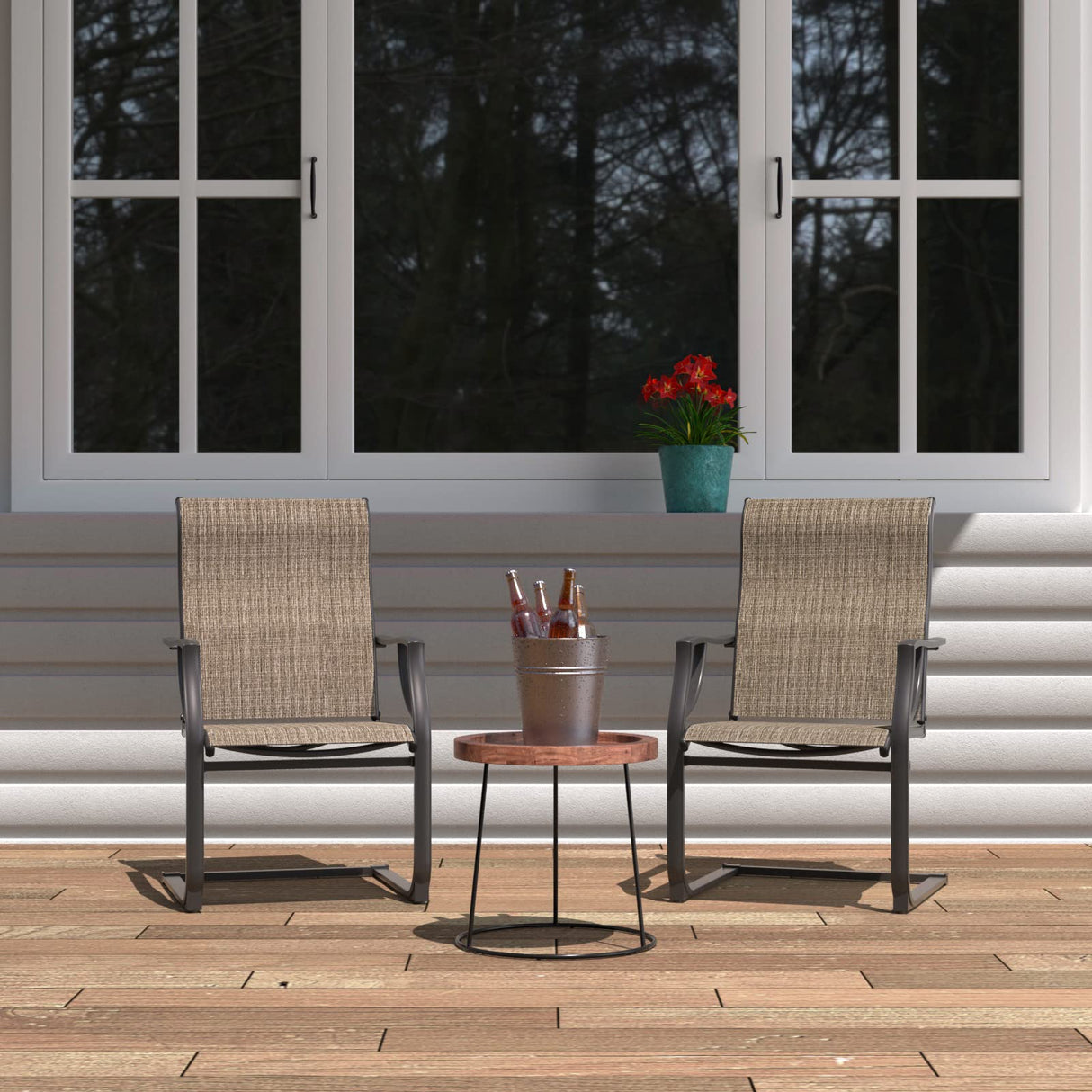 Amopatio Patio Chairs Set of 2, Outdoor Dining Chairs for All Weather, Breathable Patio Dining Chairs Outdoor Furniture for Backyard Deck, Brown Amopatio