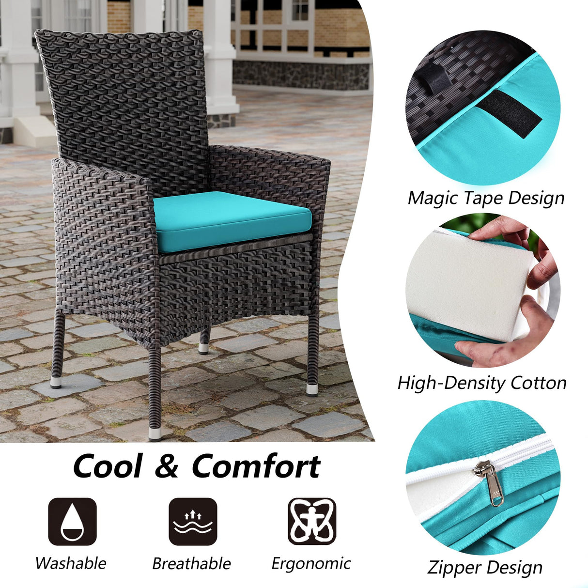 Kullavik 15-Piece Outdoor Dining Set Patio Rattan Furniture Set,Patio Dining Table and Chairs Set with 12 Chairs and Cushions,Square Glass Tabletop with Umbrella Hole for Patio,Backyard,Garden,Blue Kullavik