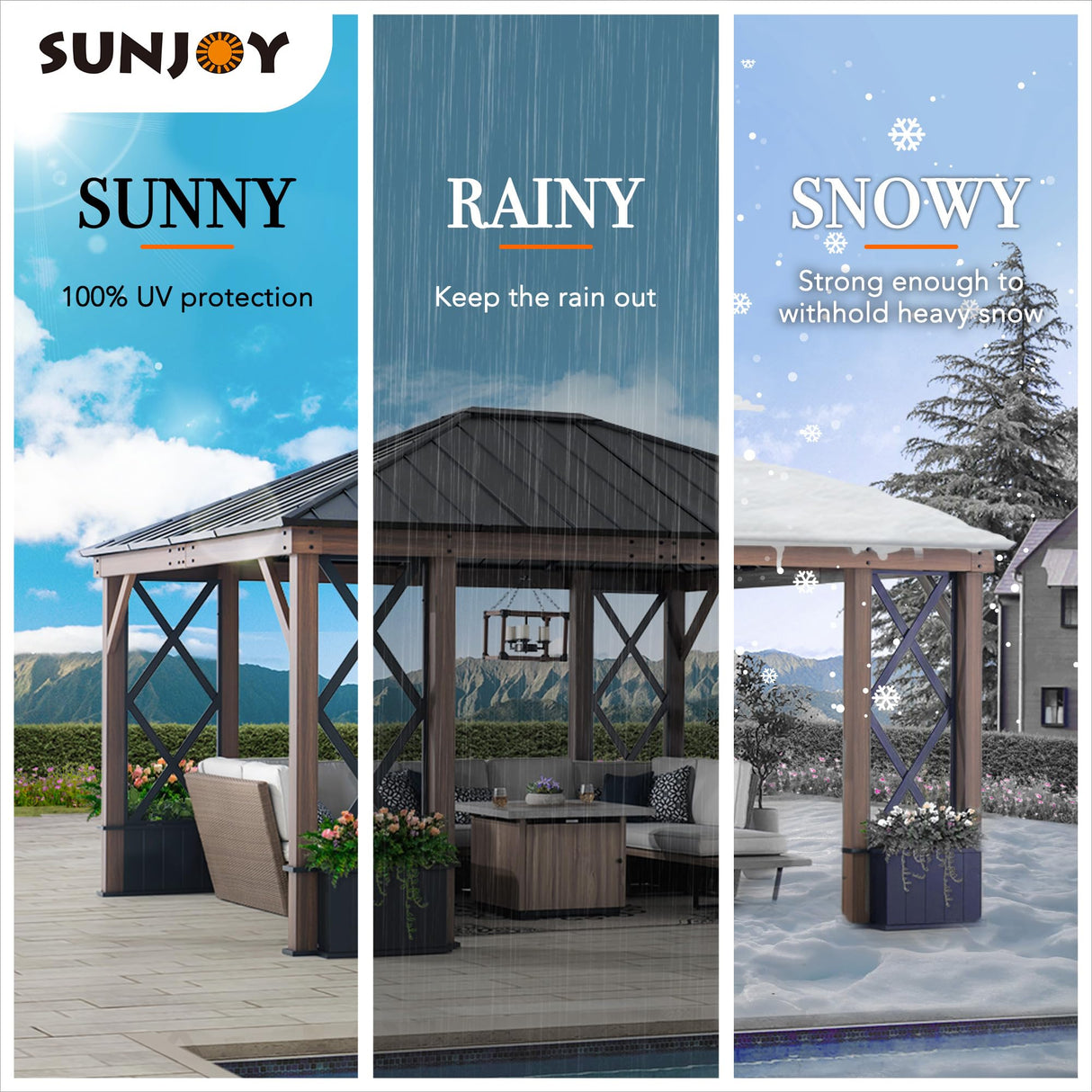 Sunjoy 13 ft. x 15 ft. Hardtop Gazebo, Outdoor Black Steel Roof Gazebo Aluminum Framed Gazebo with Planters and Ceiling Hook for Patio, Garden, and Backyard Activities by SummerCove SummerCove