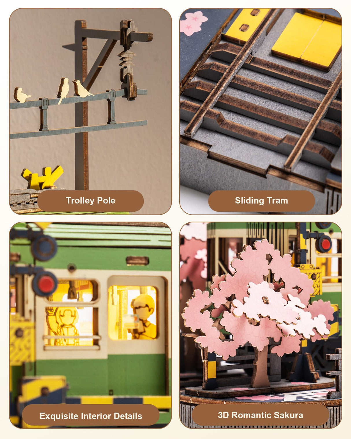 Wowood 3D Wooden Puzzles for Adults-Sakura Journey Tram, Model Car Kits Building Set for Adults, DIY Hobby Craft Kits Creative Gift STEM Toy for Girls Boys (223PCS) Wowood