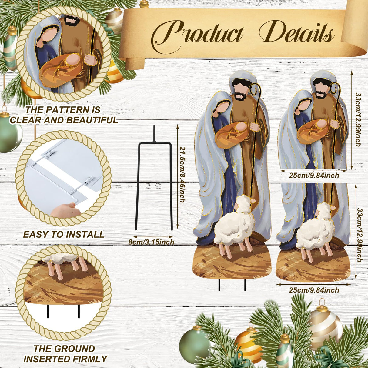 Reallnaive 30 Inch Large Christmas Outdoor Nativity Scene for Yard with Stake Metal Christmas Nativity Set Outside Waterproof Rustic Yard Lawn Signs for Garden Holiday Lawns Decoration Reallnaive