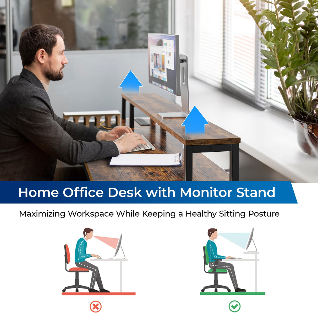 SUPERJARE 53 Inch L Shaped Desk with LED Lights & Power Outlets, Reversible Computer Desk with Shelves & Drawer, Corner Desk Home Office Desk, Rustic Brown SUPERJARE