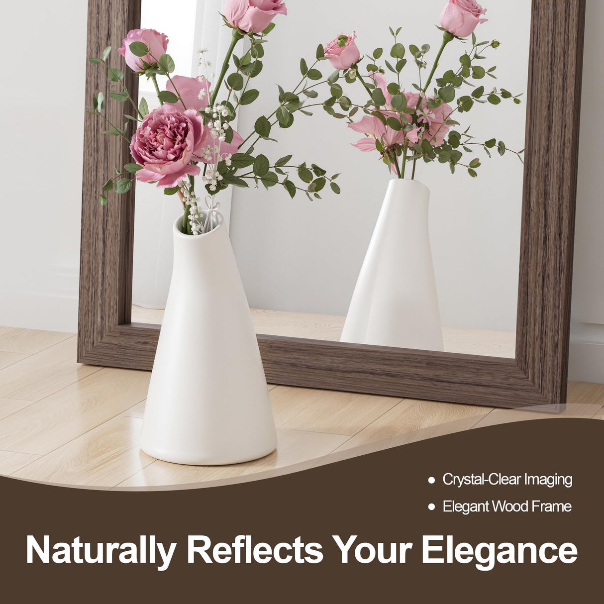 Bathroom Mirror for Wall with Wooden Frame, 36"x24" Rustic Farmhouse Vanity Mirror with Solid Wood Frame, Rectangular Wall-Mounted Mirror for Bathroom, Living Room, or Entryway TRAHOME