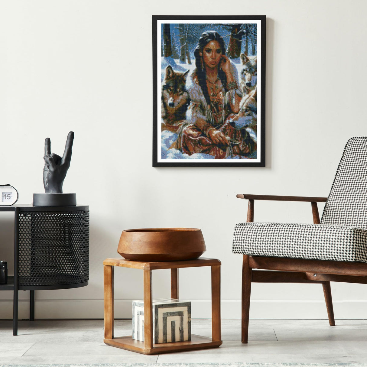 5D Diamond Art Painting by Number Kits for Adults American Native Indian Woman and Wolf DIY Paint with Full Drill Round Diamond Gems Painting Art Craft for Home Wall Decor 11.8x15.8in(10) Generic