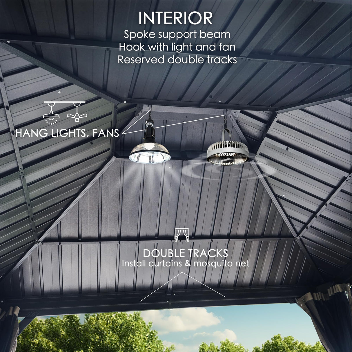 Kozyard Alexander 12' X 14' Hardtop Gazebo, Aluminum Metal Gazebo with Galvanized Steel Double Roof Canopy, Curtain and Netting, Permanent Gazebo Pavilion for Patio, Backyard, Deck, Lawn (Gray) Kozyard