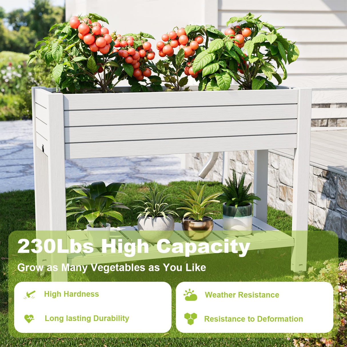 GYMHILL Elevated Raised Garden Bed with Wheels,Outdoor Large Resin Patio Planter Box Stand Divisible with Drain Plug,Water Monitor for Plants Vegetables Flowers Fruits(Ashen) GYMHILL