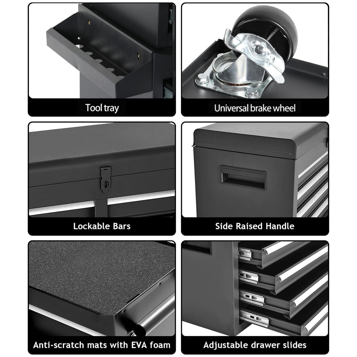 SumKea Tool Box with Wheels, 5 Drawer Rolling Tool Chest, Tool Box for Garage with and Side Handles Detachable Storage Cabinet Rolling Tool Box, for Garage Workshop, Black SumKea