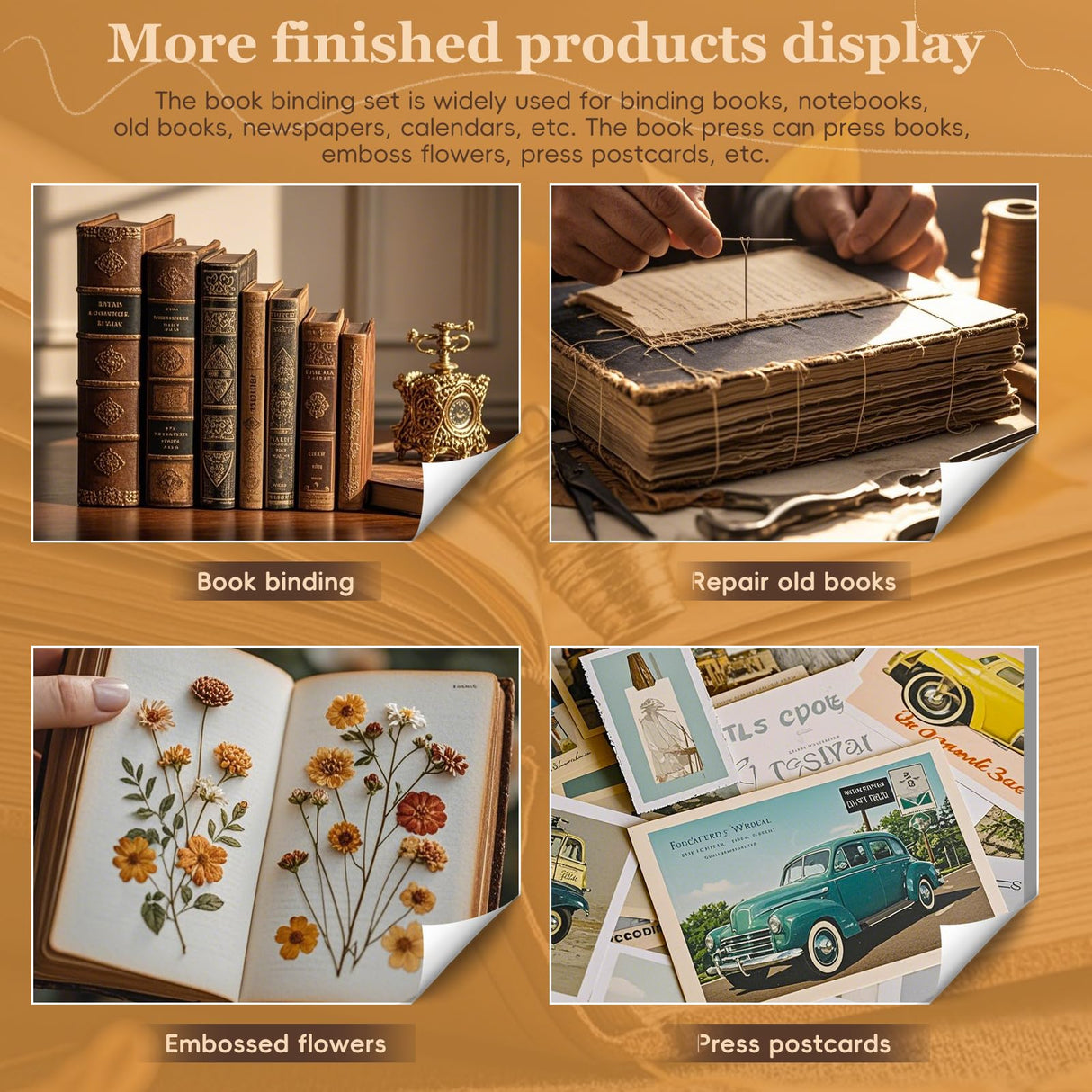 JUPEAN 34 Pcs Book Binding Kits, Book Press(11.81”x7.56”), Books Making Kit with Bone Folder Bookbinding Needles Waxed Threads Books Binding Awl, Bookbinding Tools for Beginners JUPEAN