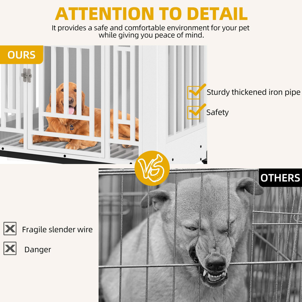 DWVO Dog Crate Furniture with Wheels, 32 Inch Dog Kennel Indoor Heavy Duty End Table Dog Crate for Small Medium Dogs, Decorative Wooden Dog Cage Table with Removable Tray, Chew-Resistant, White DWVO