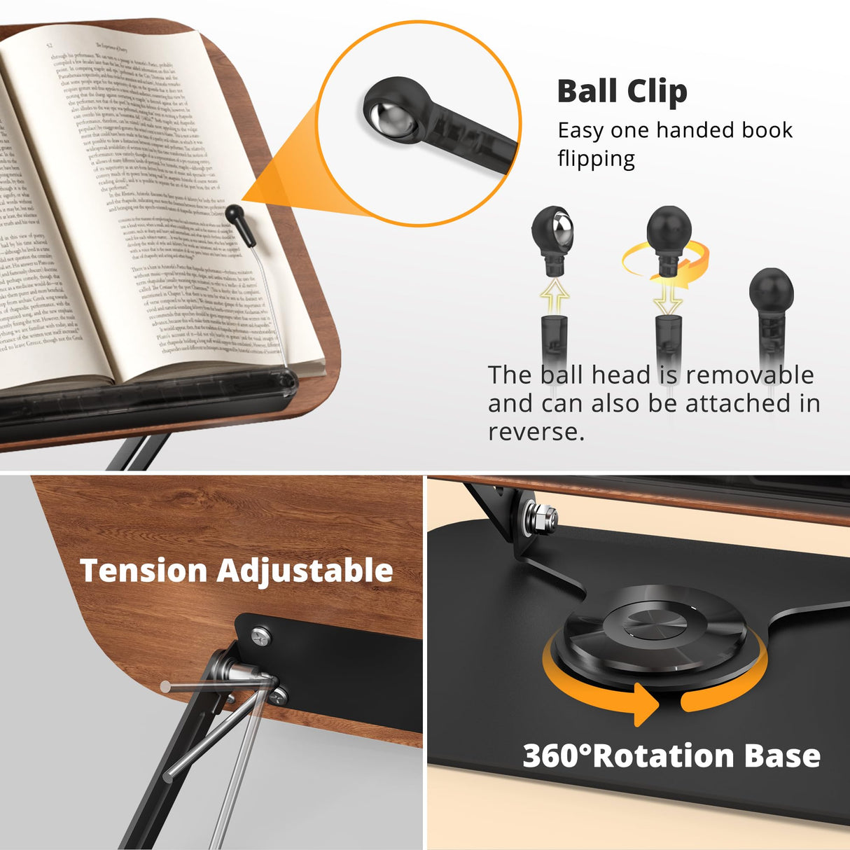 SupeDesk Book Stand for Reading, Adjustable Book Holder with 360° Rotating Bases, Foldable Designs, and Elastic Clips, Multifunctional Display Stand for Recipe, Cookbooks, Magazines, Tablets, Laptops SupeDesk
