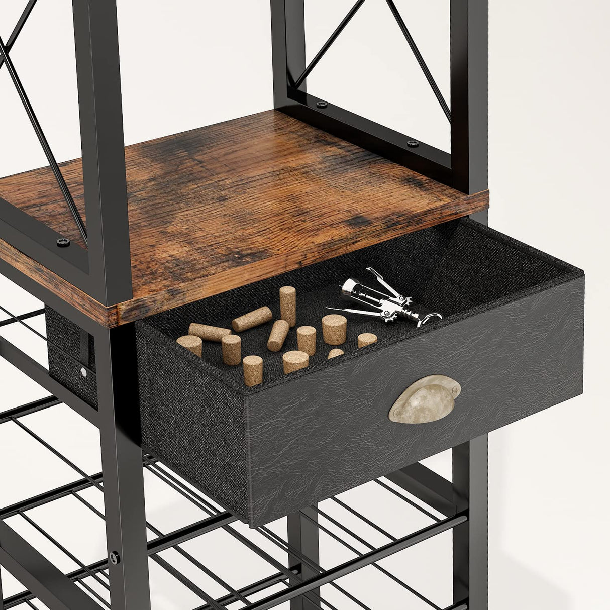 Homeiju Wine Rack Freestanding Floor, Bar Cabinet for Liquor and Glasses, 4-Tier bar Cabinet with Tabletop, Glass Holder, Storage Drawer and Wine Storage for Home Bar(Patent No.D1009580) Homeiju