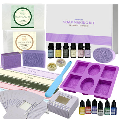 Soap Making Kit for Beginners | 3LBS Melt & Pour Soap Base - Shea Butter & Clear Glycerin, Silicone Soap Molds, Scent Fragrances, Colors, Soap Making Tools & Supplies, Adults DIY Soap Kit (Standard)