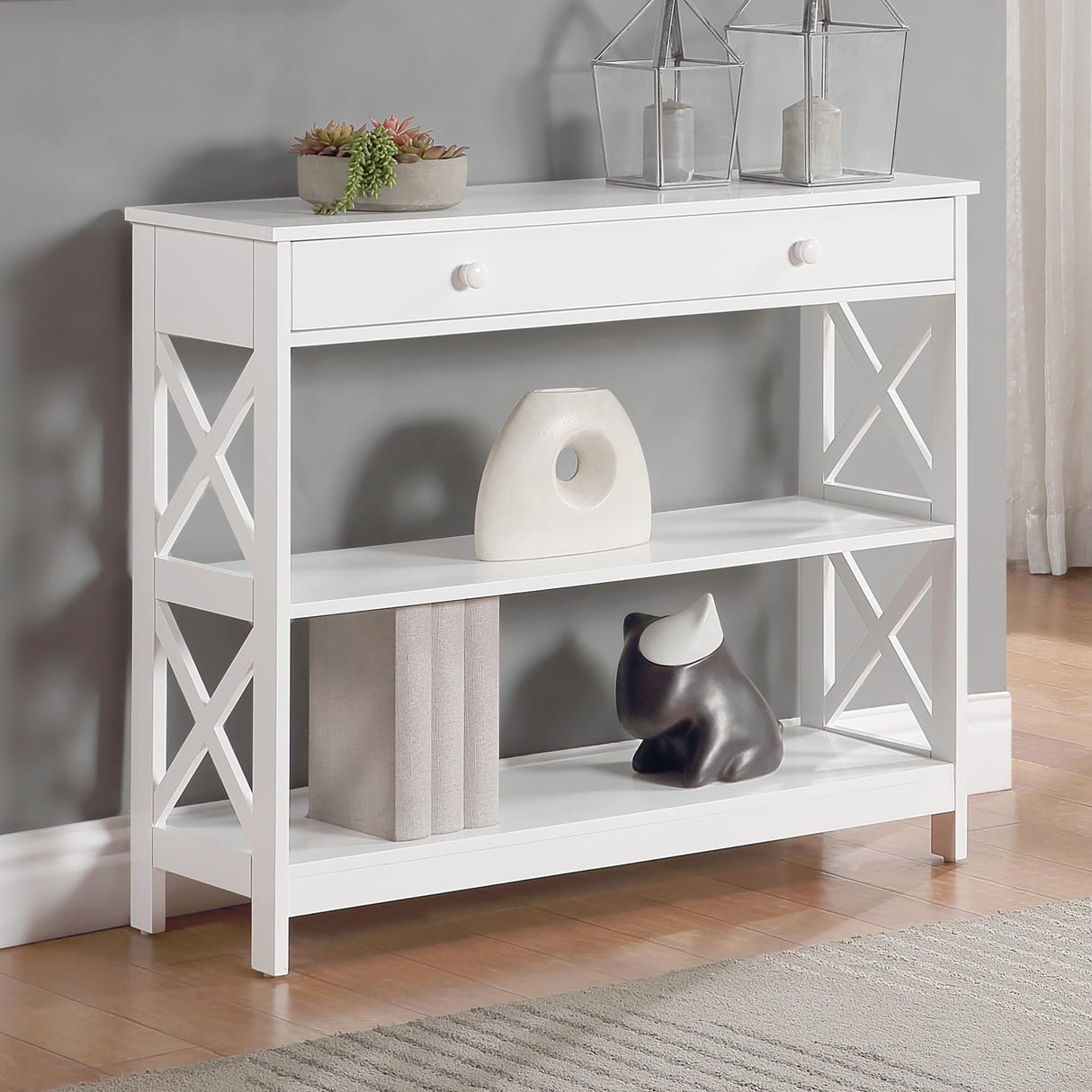 Convenience Concepts Oxford 1 Drawer Console Table with Shelves, White Convenience Concepts