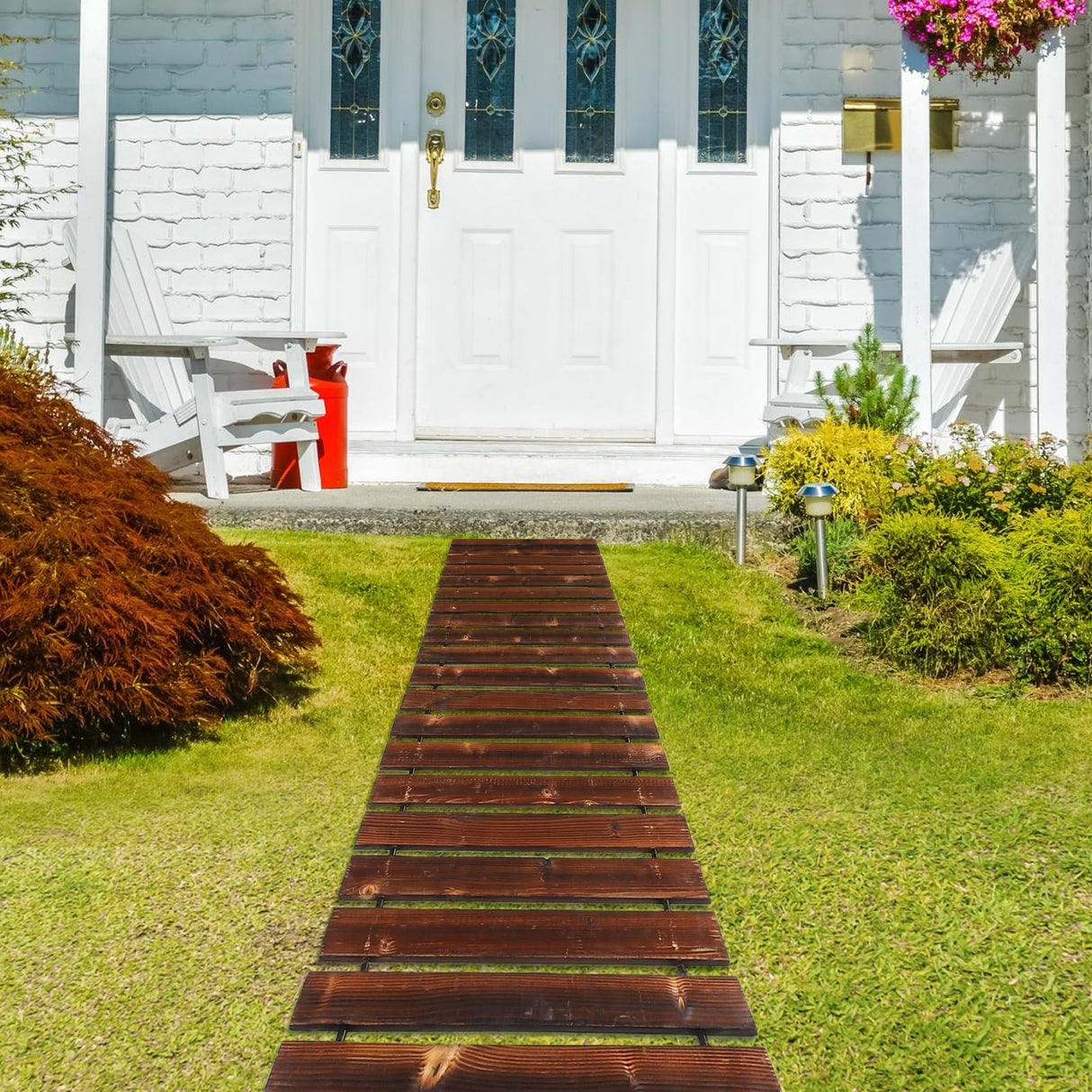 8.2 Ft Wooden Garden Pathway - Weather Resistant Outdoor Roll Out Decorative Walkway, Straight Walkway for Patio Beach Backyard Wedding Party Pathway MEWTOGO