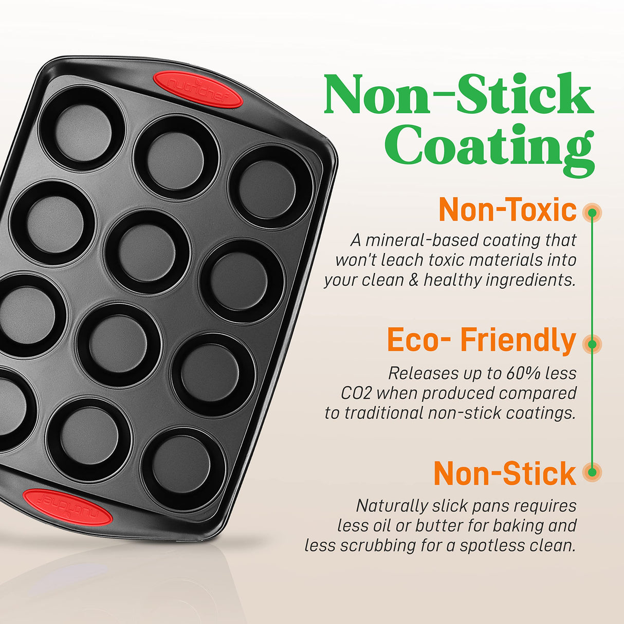 NutriChef 15-Piece Baking Pan Set - Flexible Nonstick Coating Carbon Steel Bakeware - Professional Home Kitchen Bakeware with Stackable Cookie Sheet Trays and Red Silicone Handles (Black) NutriChef