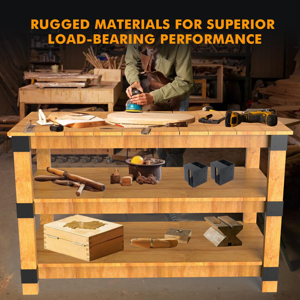 Heavy Duty Workbench Bracket Kit - 8 Pcs Steel 3-Way Right Angle Corner Brackets for DIY Custom Workbench, Shelving, Work Table, Fits 2x4 (Actual 1.5"x3.5") Wood GOOCORREC