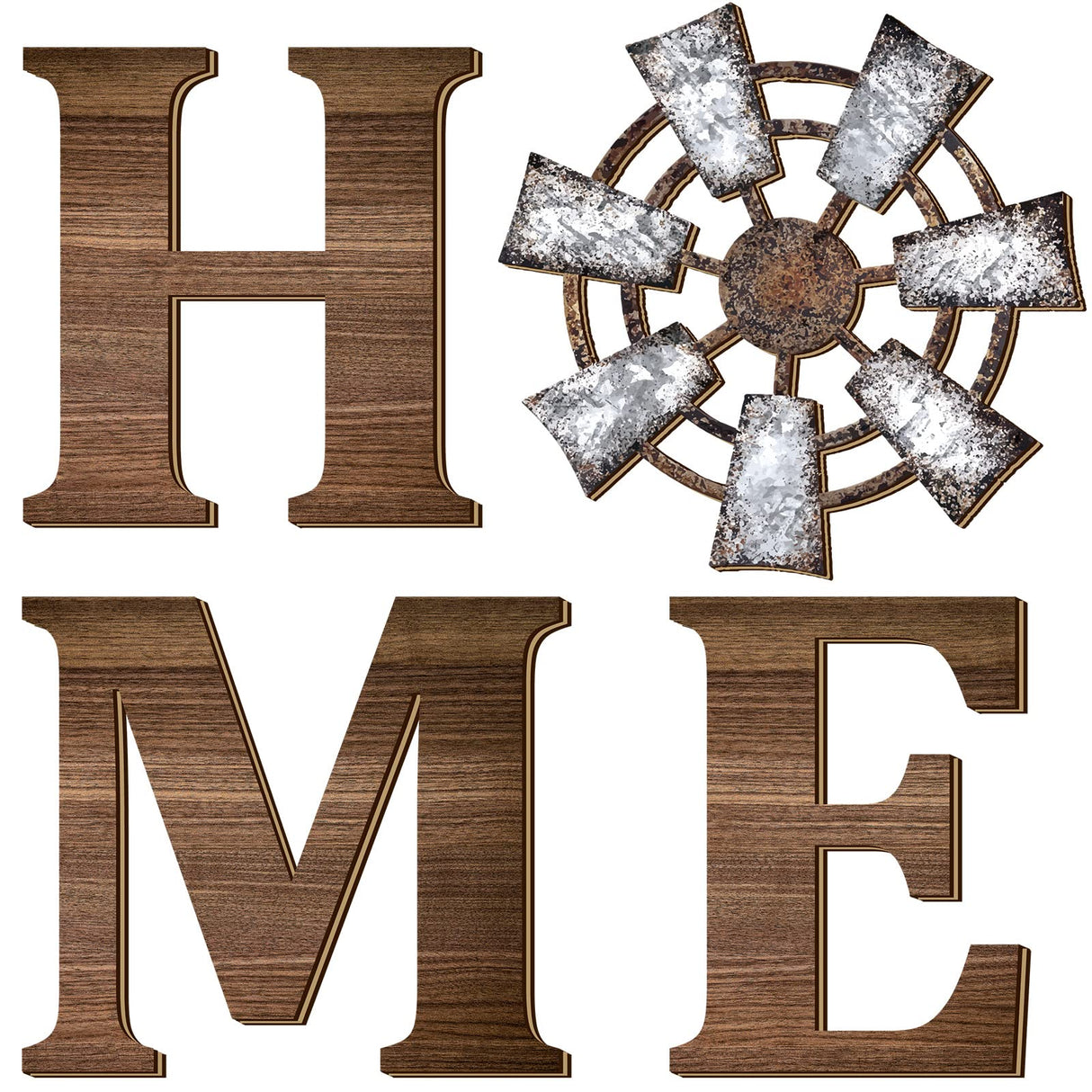Qunclay 4 Pcs Windmill Wall Decor Wooden Home Letters Decoration Rustic Farmhouse Home Hanging Wood Sign Farmhouse Wall Decor for Living Room Kitchen Bedroom Porch(Brown) Qunclay