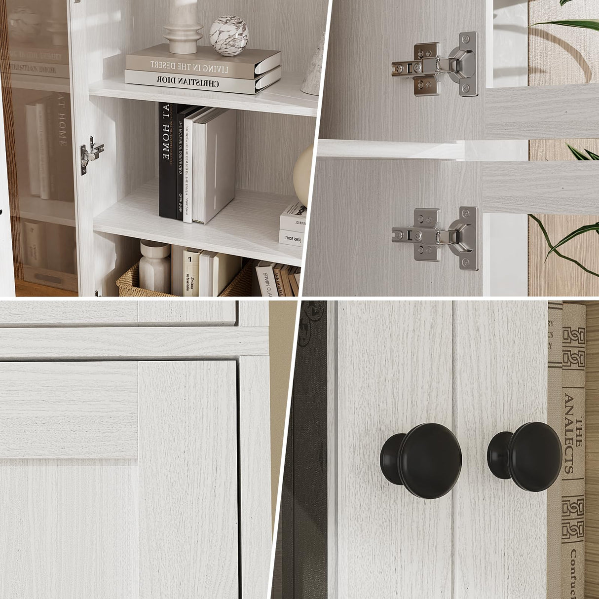 VOWNER 85.5" Tall Bookshelf Single Pack - Half Glass Door Design, White 7 Tier Book Shelf, Curio Cabinets with Storage, DIY Large Bookcase for Living Room, Office VOWNER