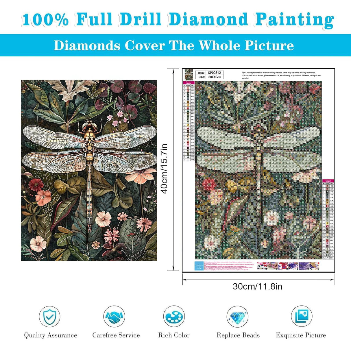 AIBOERL Retro Dragonfly Diamond Art Kits for Adults,Dragonfly 5D Diamond Painting Kits for Adults Beginners, DIY Full Round Drill Diamond Dot Painting Gem Art Kits for Adult, Home Wall Decor 12x16Inch AIBOERL