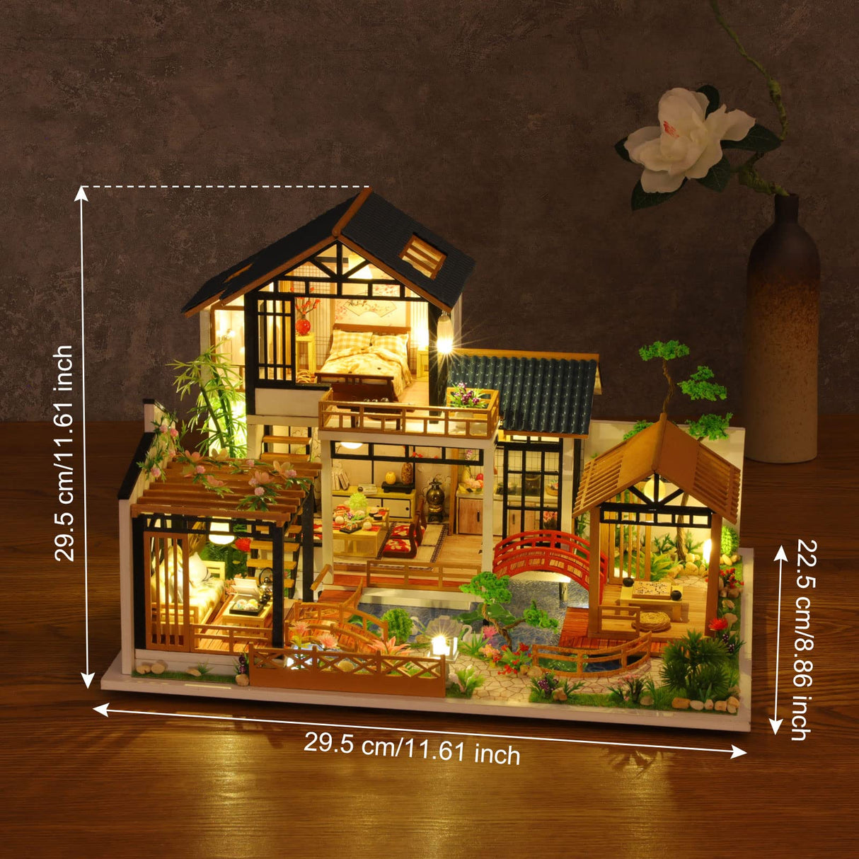 GuDoQi DIY Miniature Dollhouse Kit, Tiny House kit with Furniture, Miniature House Kit 1:24 Scale, Great Handmade Crafts Gift for Birthday Christmas Day, Villa with Courtyard GuDoQi