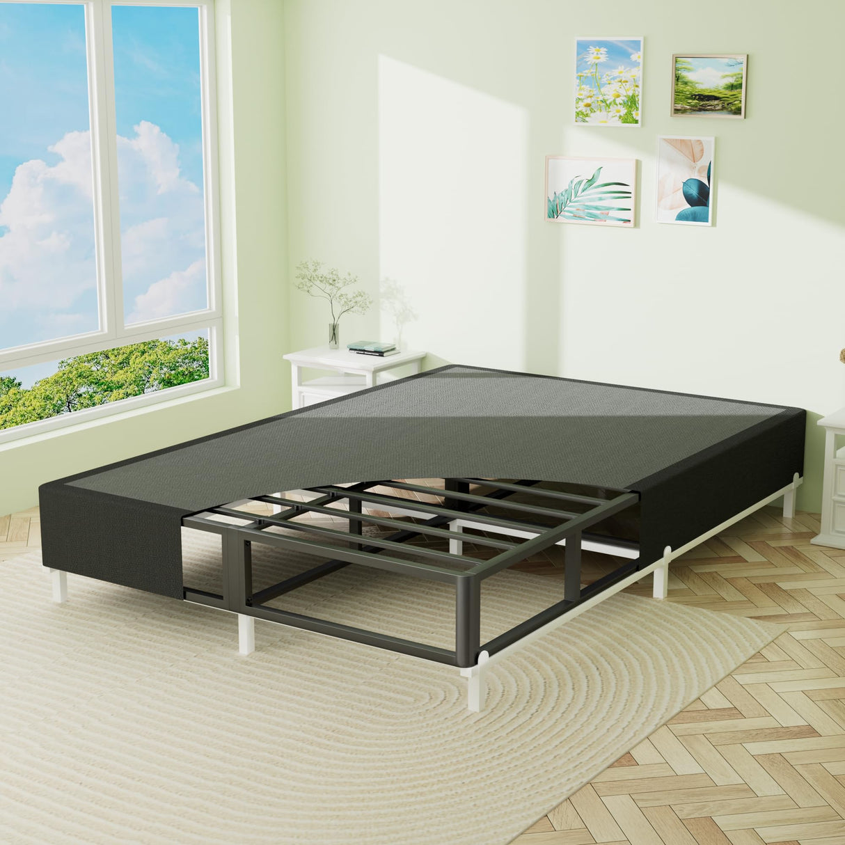 Queen Box Spring, 10 inch Box Spring for Queen Bed, Heavy Duty Metal Bed Frame with Fabric Cover, 3000lbs Max Weight Capacity Bed Base Mattress Foundation, Easy Assembly, Noise Free, Black Superay