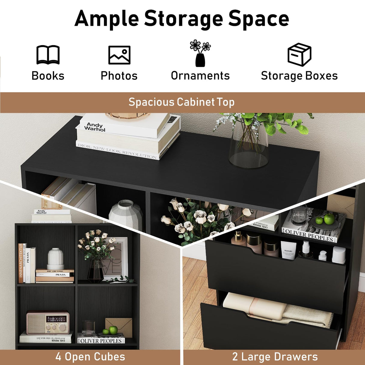 Giantex Bookcase with 2 Drawers, 51” Tall Floor Bookshelf w/4 Cubes, Anti-tip Kits, Freestanding Display Rack, Cubby Storage Organizer for Study, Living Room, Home Office, Black Giantex