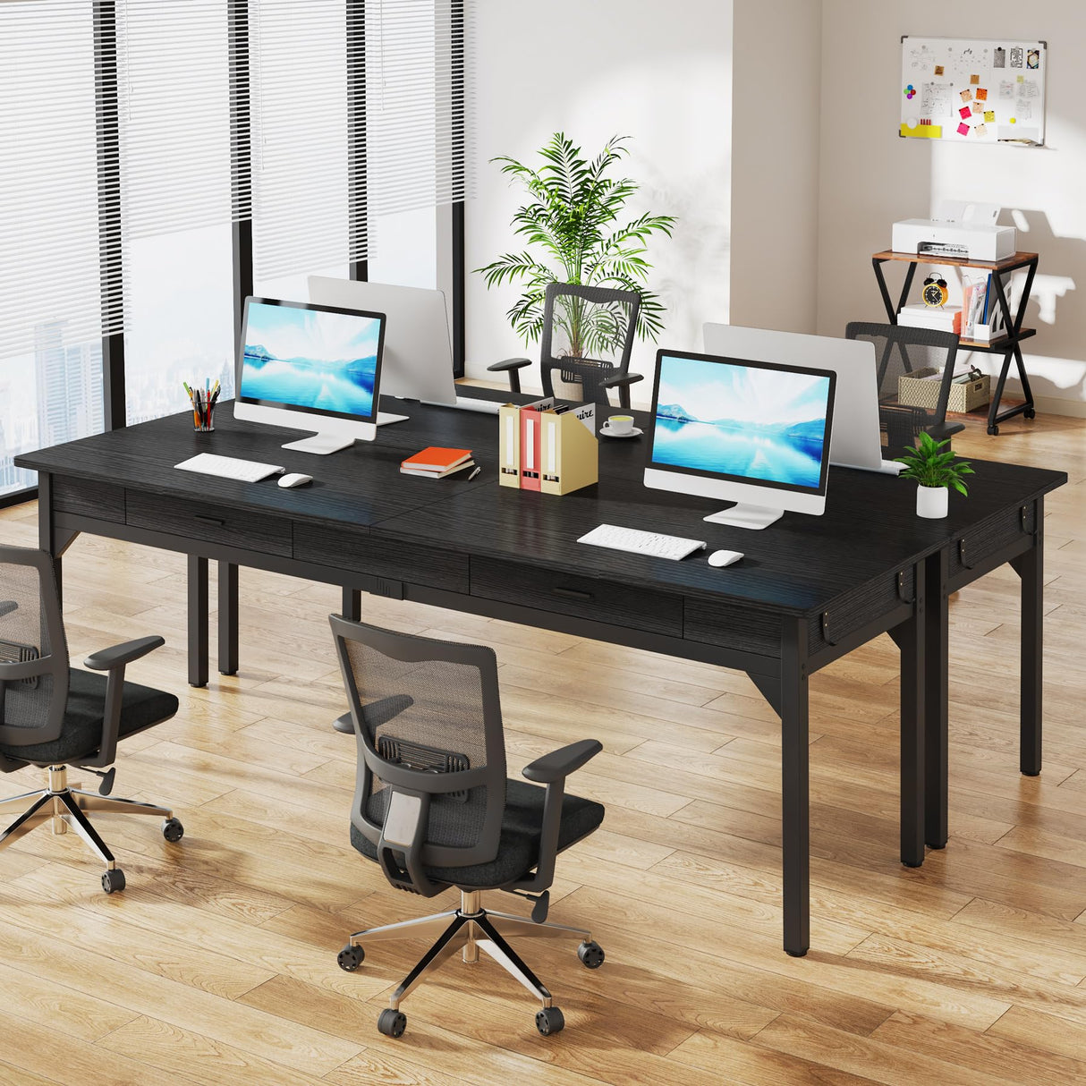 Tribesigns 78.7" Extra Long Executive Office Desk, Double Desk with 2 Drawers, Black Tribesigns