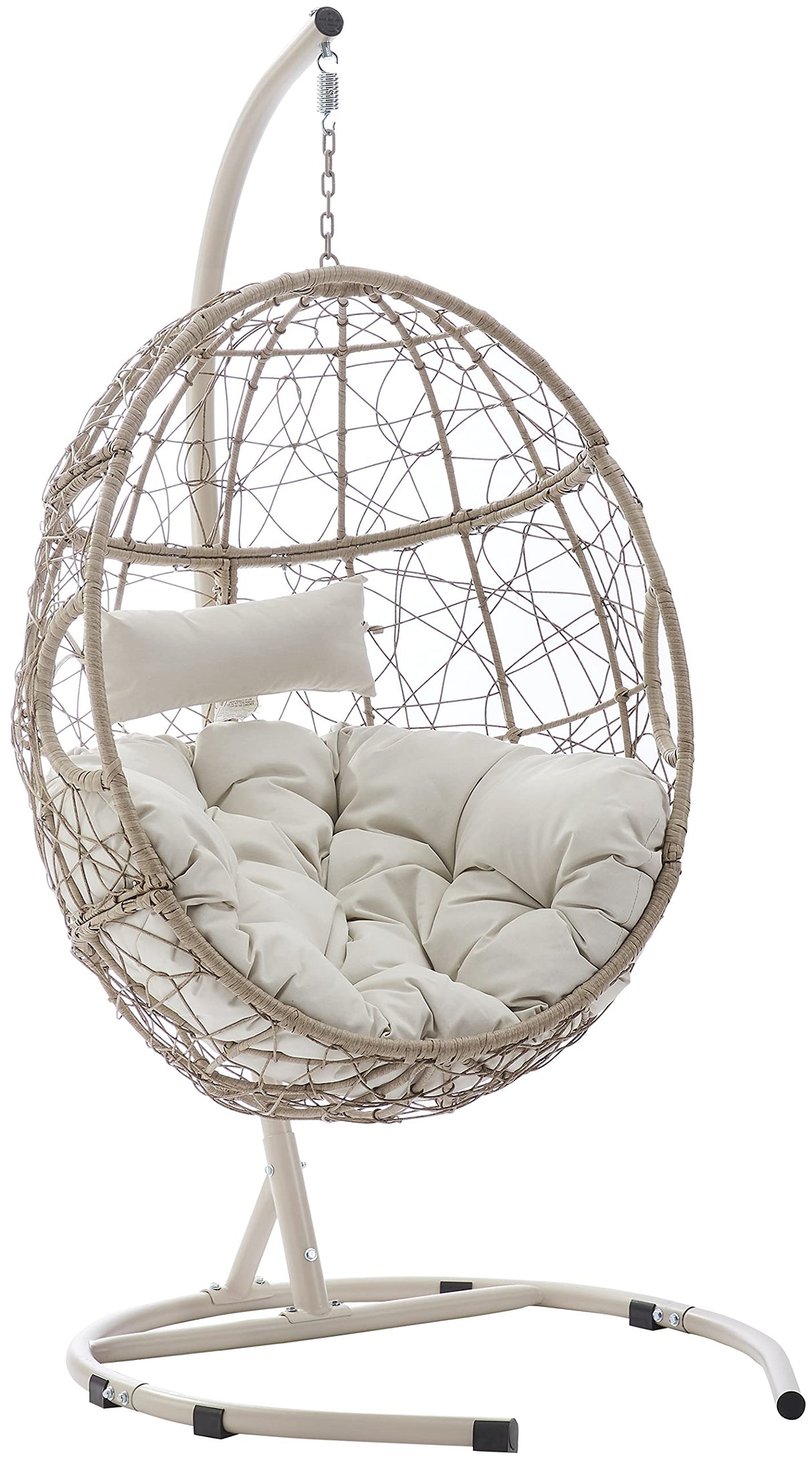 Crosley Furniture Cleo Wicker Indoor Outdoor Hanging Egg Chair with Stand for Patio, Porch, Deck, Light Brown with Sand Cushions Crosley Furniture