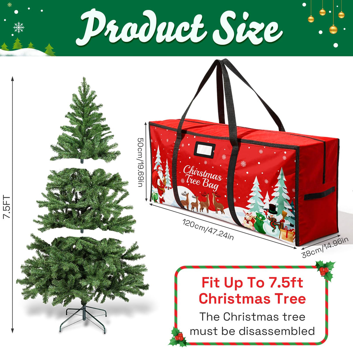 Christmas Tree Storage Bag, Fits Up 7.5 Ft Christmas Tree Durable 600D Oxford Holiday Storage Container with Wide Opening Dual Zippers (Reindeer) Stadupimry