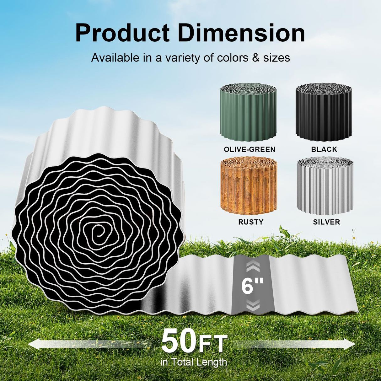 Land Guard Corrugated Garden Edging Border,6" x 50' Landscape Paver Edging, Tall Landscape Edging, Fence for Garden, Flower Bed, Lawn and Landscape Edging (Silver) Land Guard