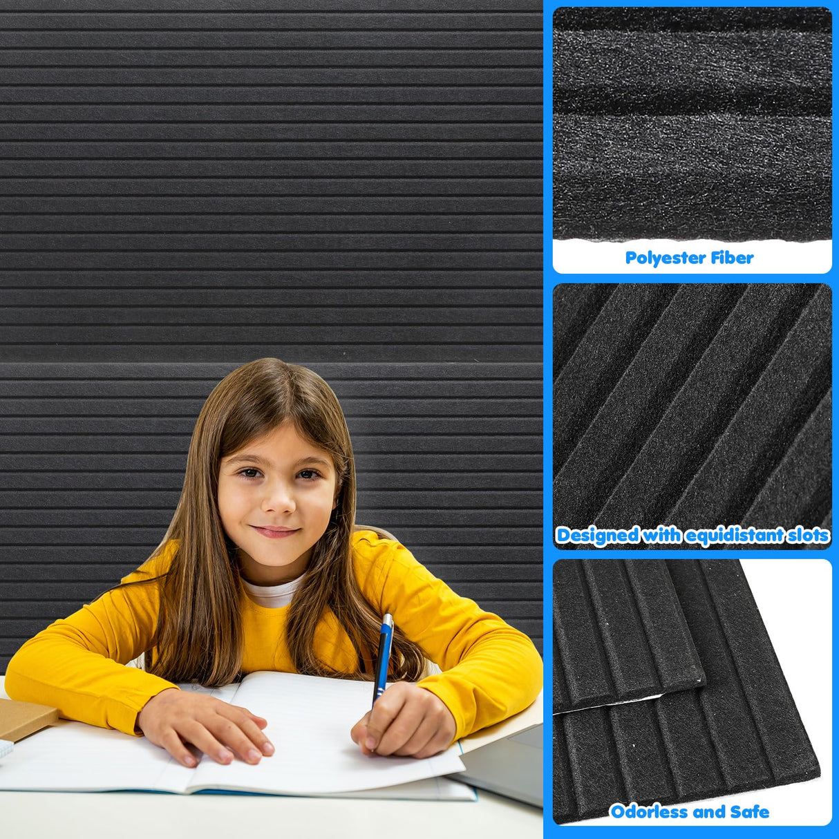 Woanger 5 Pack Large Acoustic Panels 47x24x0.4 Inch Sound Dampening Panels Self-Adhesive Noise Absorbing Sound Proof Wall for Echo Absorption for Home Studio Office Game Room(Black) Woanger