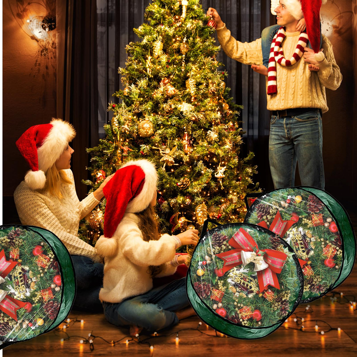 YAYODS 6 Pack Wreath Storage Container Bag, 24x8 Inch Christmas Wreath Storage Container Heavy Duty Christmas Wreath Boxes with Clear Window for Xmas Holiday Seasonal Wreath Garland (Green) YAYODS