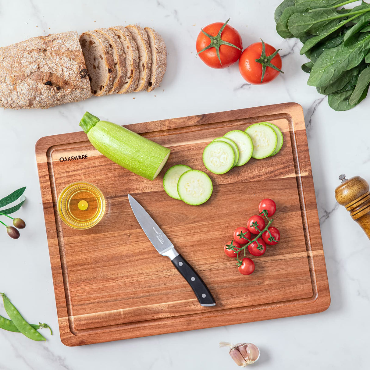 OAKSWARE Cutting Boards, 17x13 Large Acacia Wooden Cutting Board for Kitchen, Edge Grain Reversible Wood Chopping Board with Juice Groove and OAKSWARE