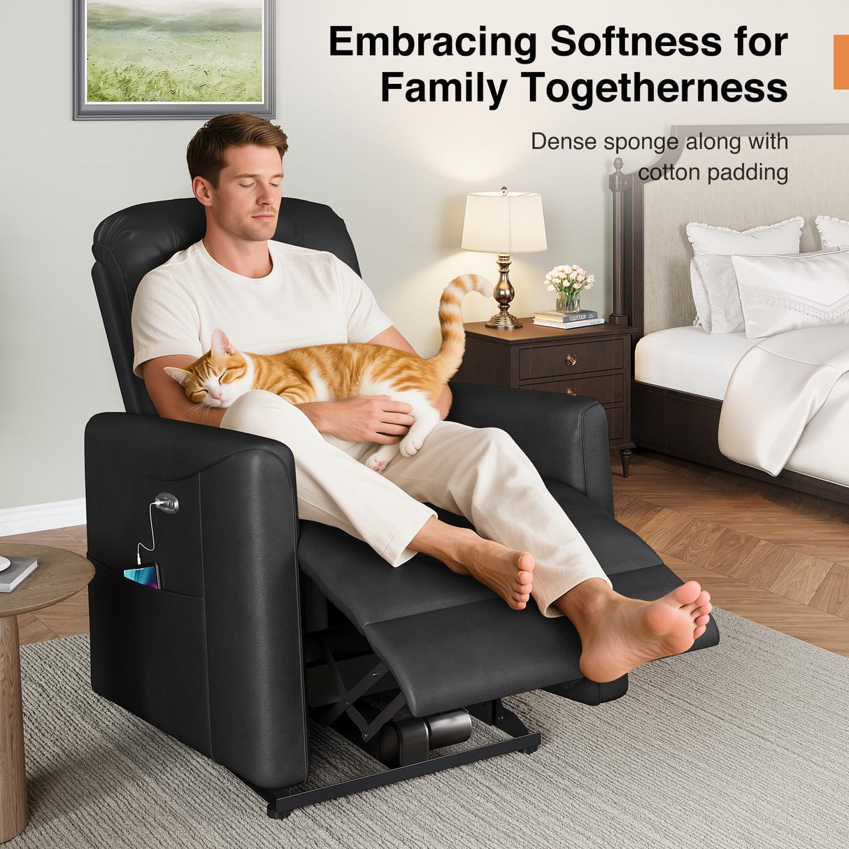 Welzona Adjustable Power Recliner Chair, Comfy PU Leather Electric Recliner Chair, Power Recliners with USB Port, Eco-Certified Small Recliners for Small Spaces Sofa Reclinable, Black Welzona