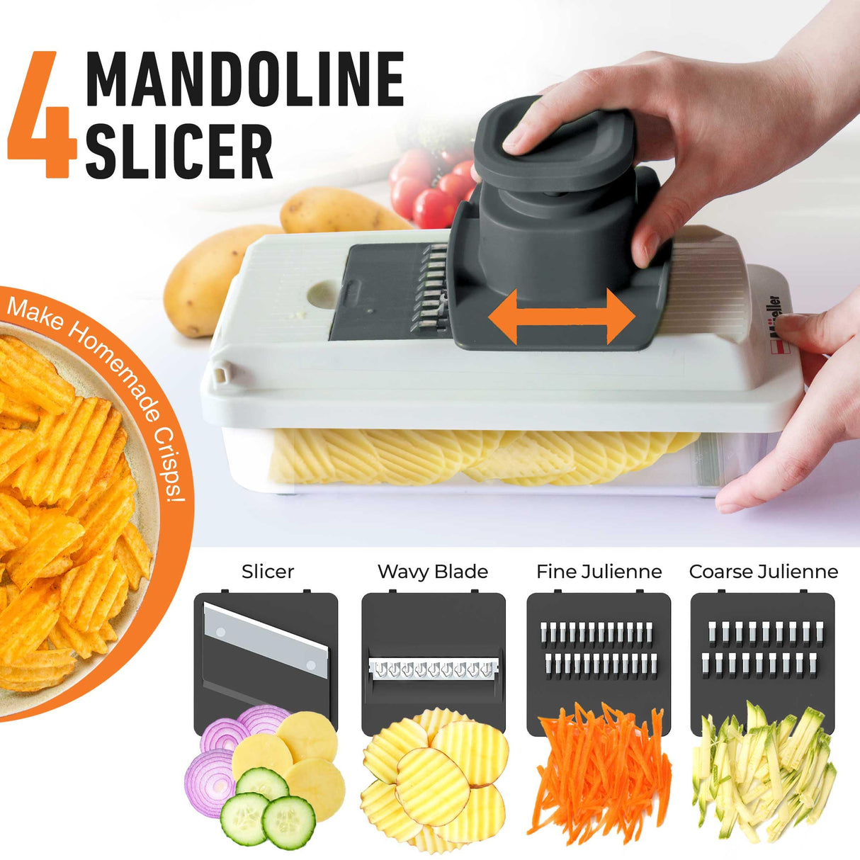Mueller Vegetable Chopper 9 Blade, Mandoline Slicer, Food Veggie Chopper, Cheese Grater, Onion Vegetable Cutter with Container, Dicer, Kitchen Gadgets & Essentials, White Sand/Grey Mueller