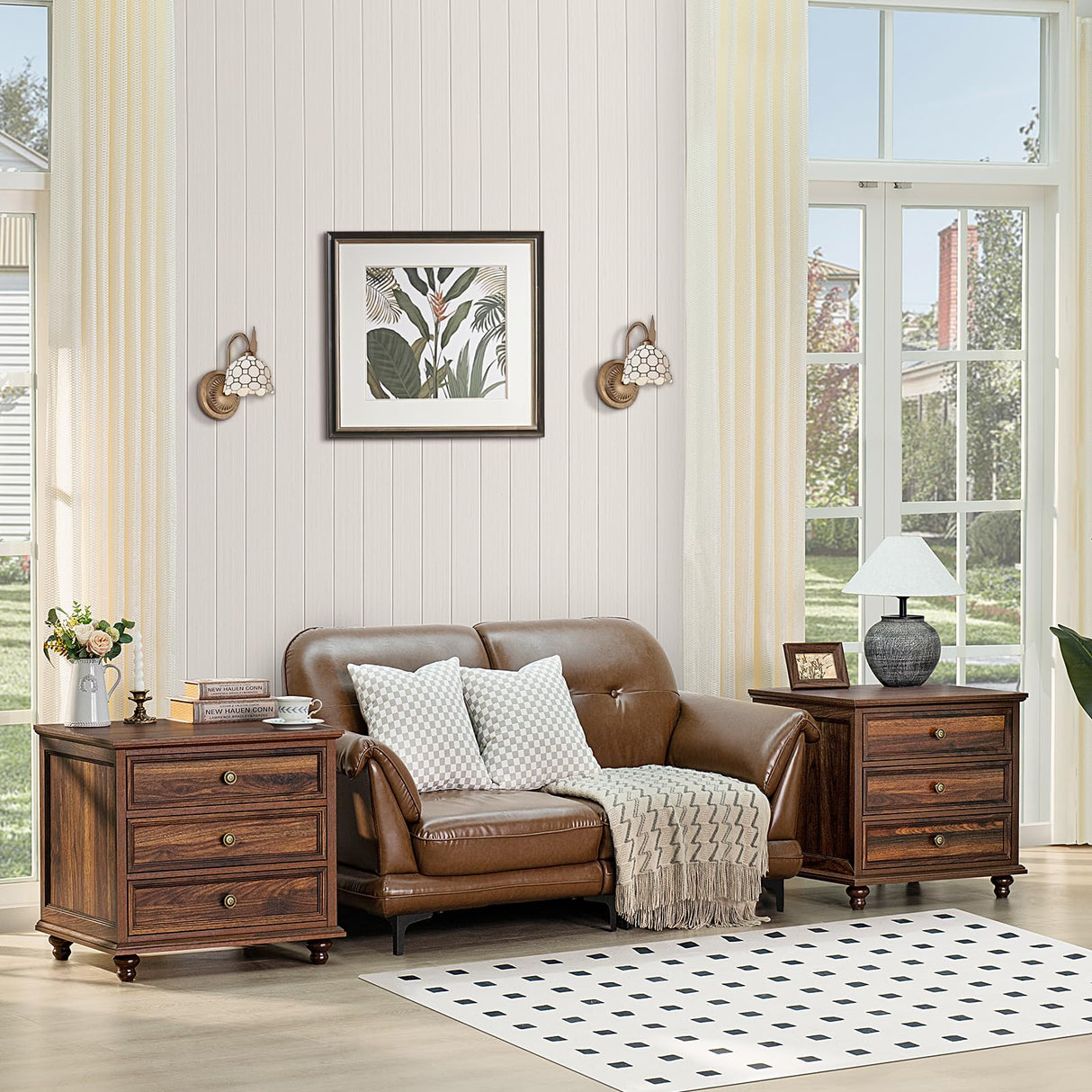 Joaxswe 24" Wide Farmhouse Night Stand Set of 2,Large End Table with 3 Drawers & Metal Handle,Wood Dresser for Bedroom,Bed Side Table Chest of Drawers Cabinet,Brown Nightstand for Living Room,Closet Joaxswe