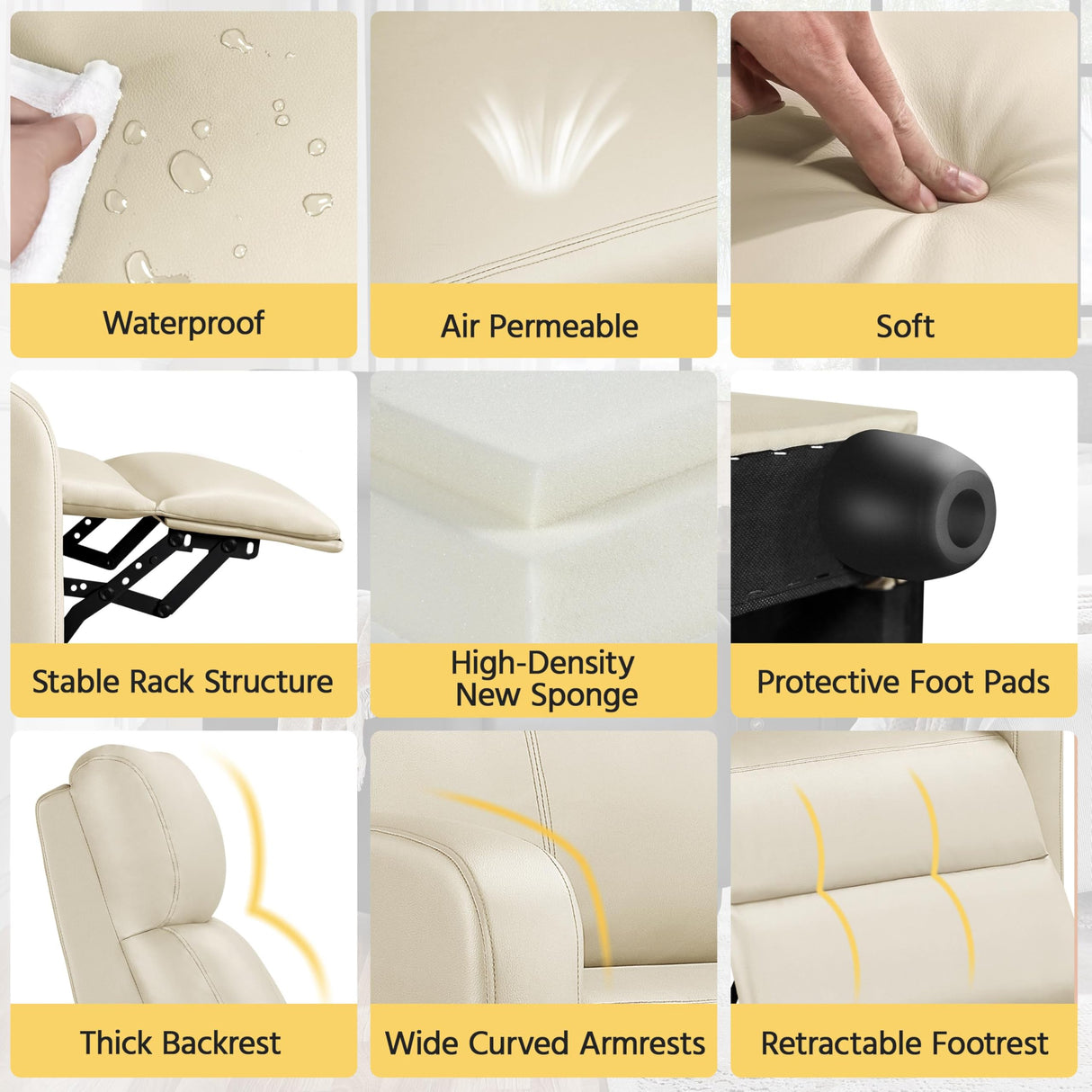 Yaheetech Recliner Chair PU Leather Recliner Sofa Home Theater Seating Adjustable Modern Single Reclining Chair Sofa with Pocket Spring Living Room Bedroom Beige Yaheetech