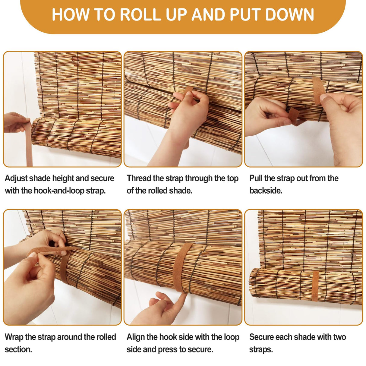 DoubleFill 2 Pcs Bamboo Shades Outdoor Reed Roll Up Blinds 48" W x 72" H Blackout Sunshade Cordless Bamboo Blinds for Home Porch, Patio & Windows Decor Shutters Sunlight Privacy Screen DoubleFill