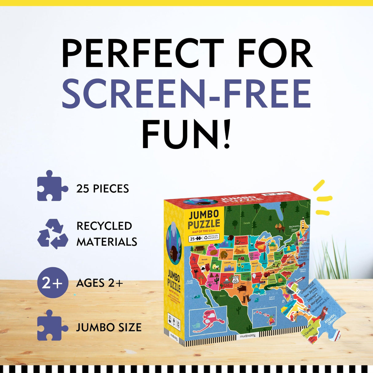 Mudpuppy Map Of USA - Jumbo 25 Piece Jigsaw Floor Puzzle Featuring States, Capitals, and More! Mudpuppy