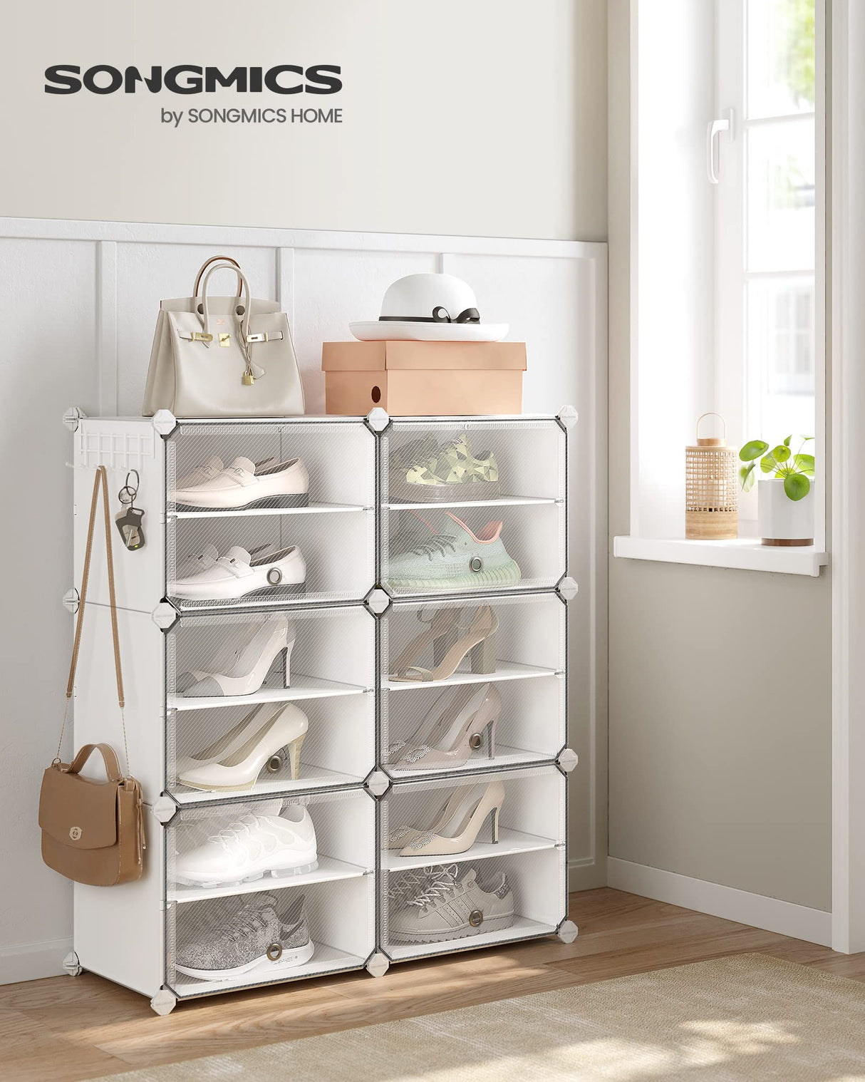 SONGMICS Shoe Rack Organizer, 6-Tier Shoe Storage Cabinet for Closet and Entryway, Holds 24 Pairs of Shoes, Adjustable, White ULPC033W01 SONGMICS