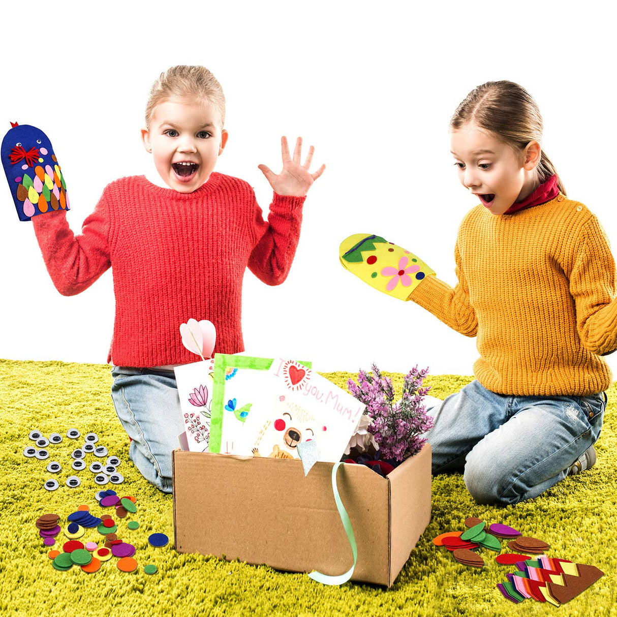 Gejoy 16 Pcs Hand Puppet Making Kit Kids Adult Scok Puppet Kit Art Craft Toys DIY with Pompoms Googly Eyes Storytelling Role Play Party Teaching Supplies DXQ