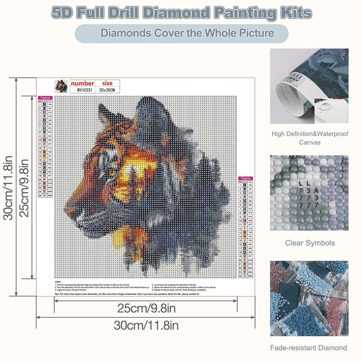 CEOVR Tiger Diamond Painting Kits for Adults, Forest Tiger Diamond Art Dots 5D Full Drill DIY Animal Gem Art, Adult Crafts Kits Arts and Crafts, Wall Decor for Home Office 12x12in CEOVR