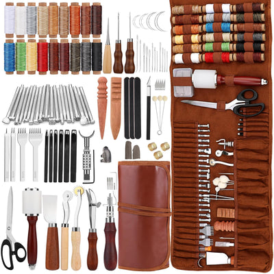 FOPUGT Leather Tooling Kit - Comprehensive Leather Working Kit for Beginners and Professional, with Engraving Punching Stamping Tools