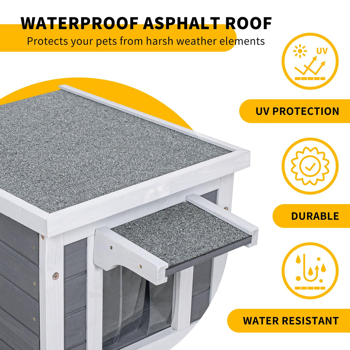 GEGURI Outdoor Cat House, Weatherproof Shelter for Ferrel Cats, Dogs, Rabbits Hutch with Elevated Floor, Asphalt Roof GEGURI