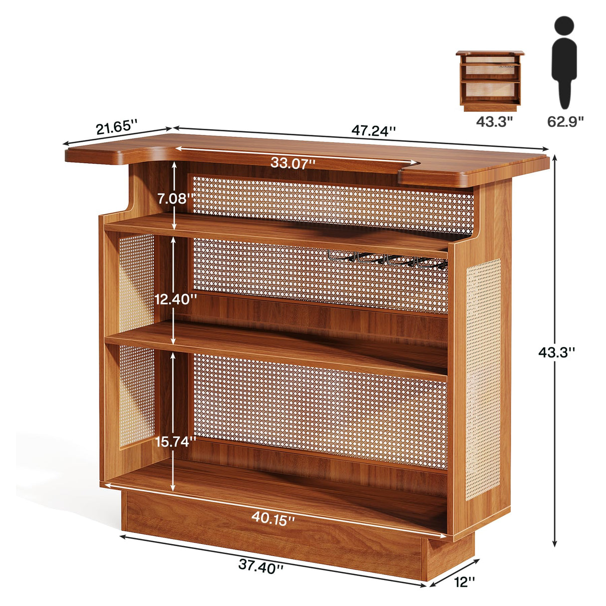 Tribesigns Home Bar Unit, 4-Tier Liquor Bar Table, Mini Bar with Wine Racks and Glass Holder, Farmhouse Bar Cabinet for Home Kitchen Pub, Caramel Brown Tribesigns